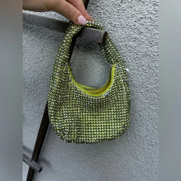 H&M RHINESTONE-EMBELLISHED MINI BAG Lime Green